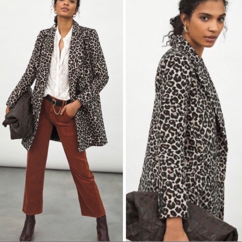 NWT anthro long leopard print blazer